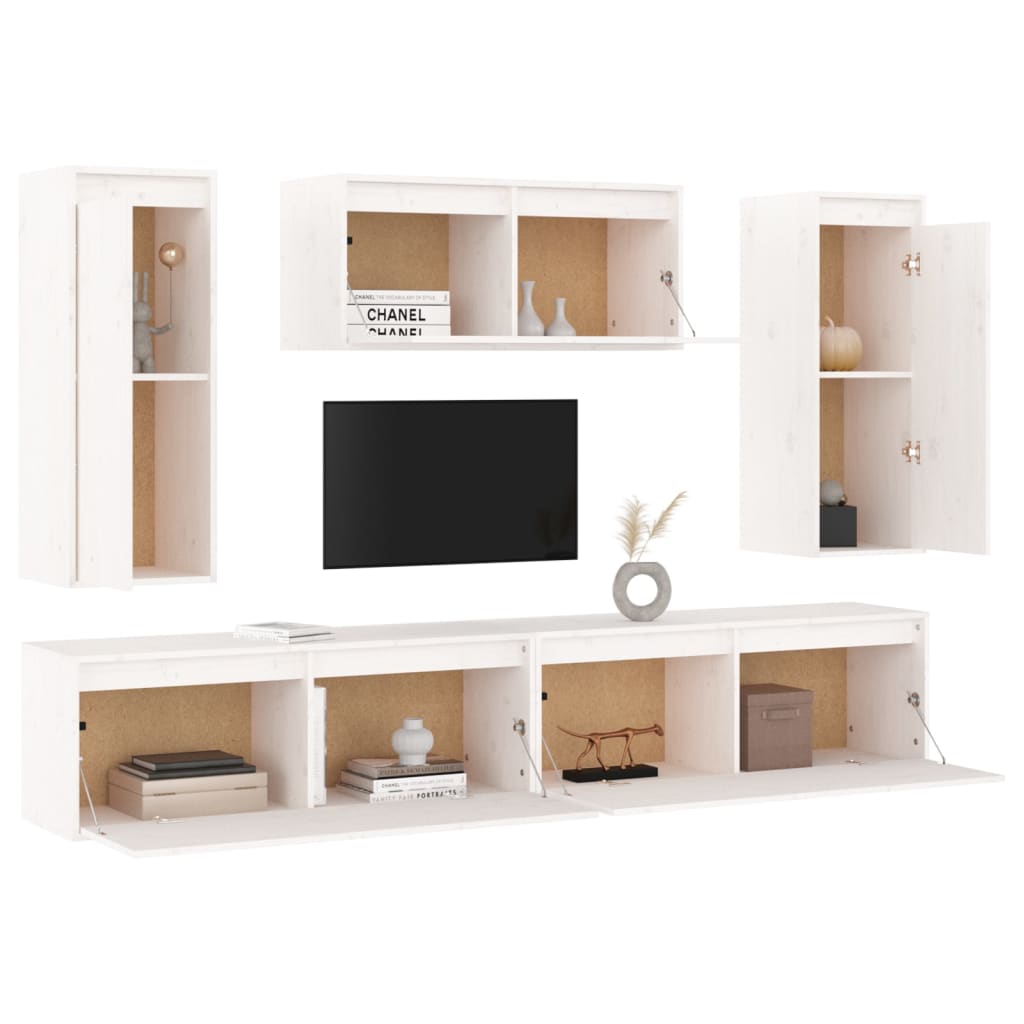 Meuble TV 200 cm Suspendu en Pin Massif Blanc-Mon Meuble TV-Blanc-4