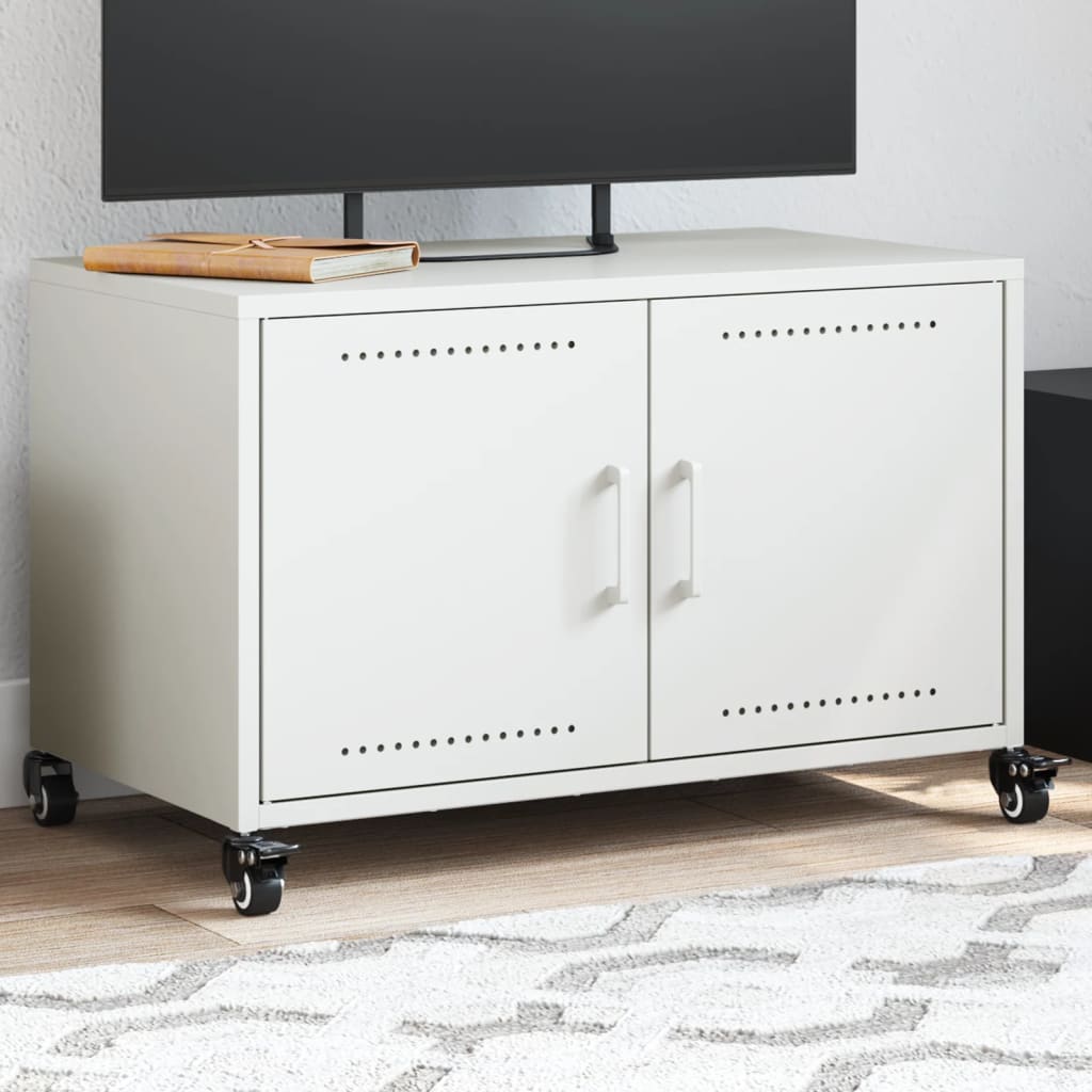 Meuble TV à Pieds en Acier Anthracite - 68 cm-Mon Meuble TV-Blanc-1-14