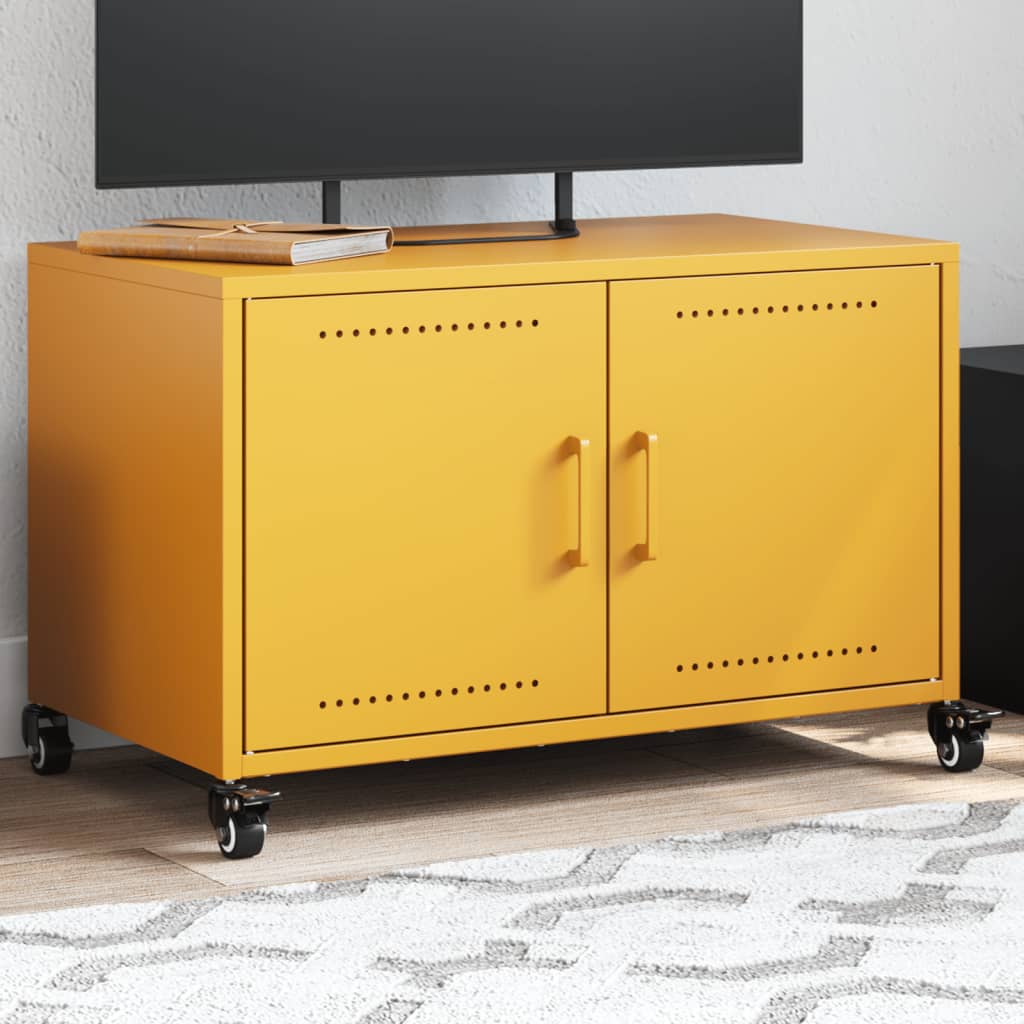 Meuble TV à Pieds en Acier Anthracite - 68 cm-Mon Meuble TV-Jaune-1-16