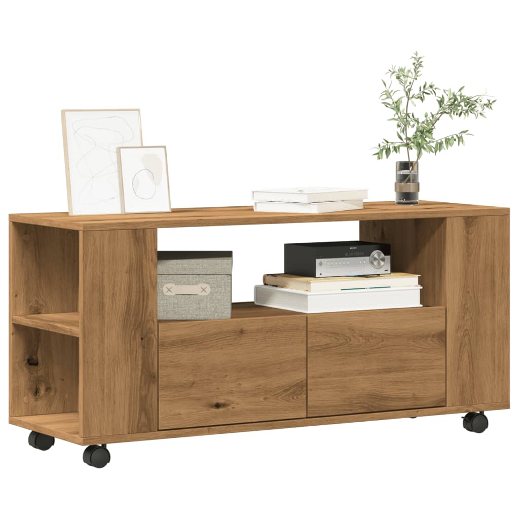 Meuble TV à Roulettes Effet Bois Gris - 102 cm-Mon Meuble TV-chêne artisanal-1-15