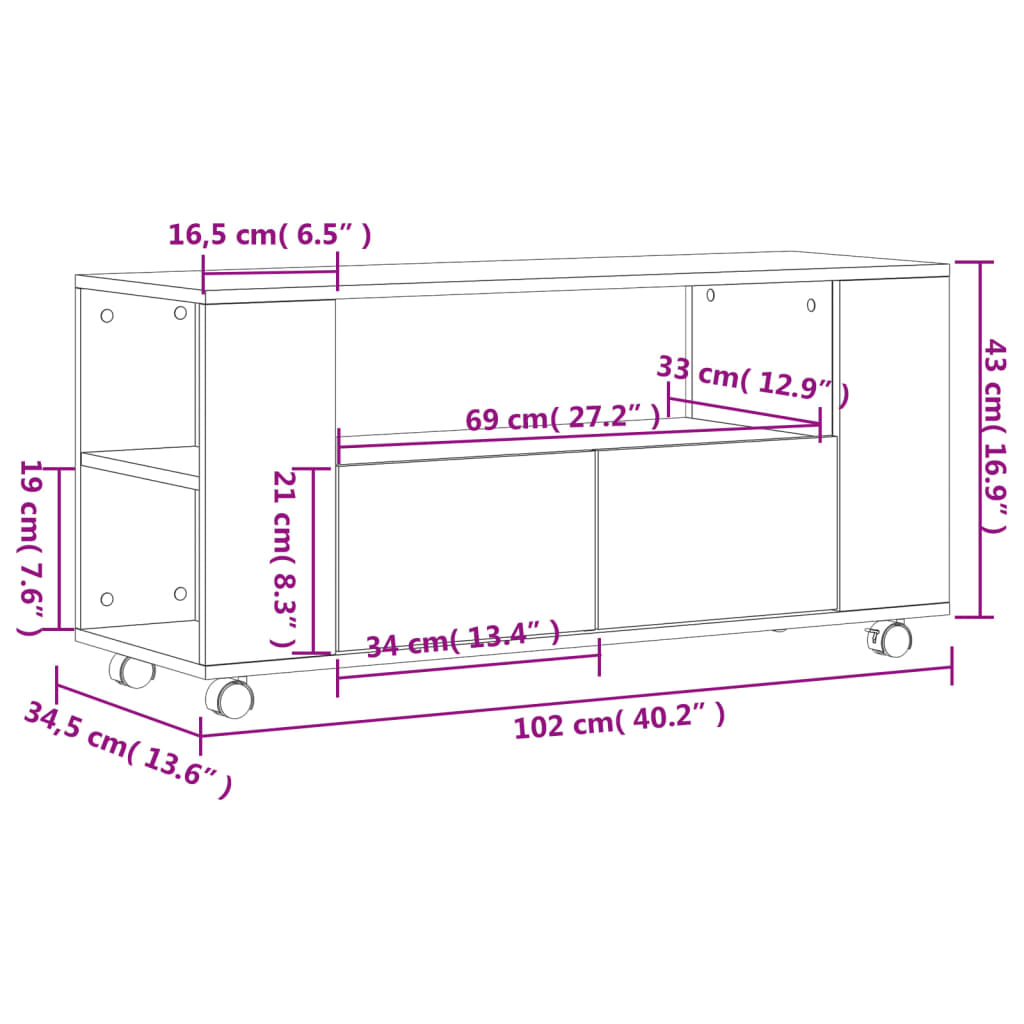 Meuble TV à Roulettes Effet Bois Gris - 102 cm-Mon Meuble TV-Chêne fumé-1-11