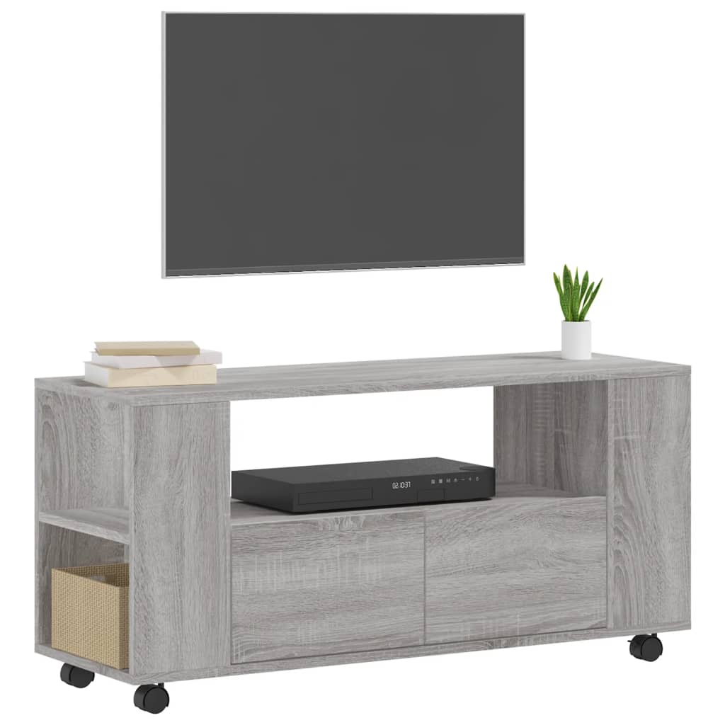 Meuble TV à Roulettes Effet Bois Gris - 102 cm-Mon Meuble TV-Chêne fumé-1-3