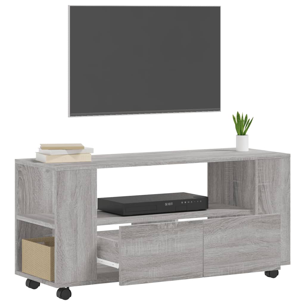 Meuble TV à Roulettes Effet Bois Gris - 102 cm-Mon Meuble TV-Chêne fumé-1-4