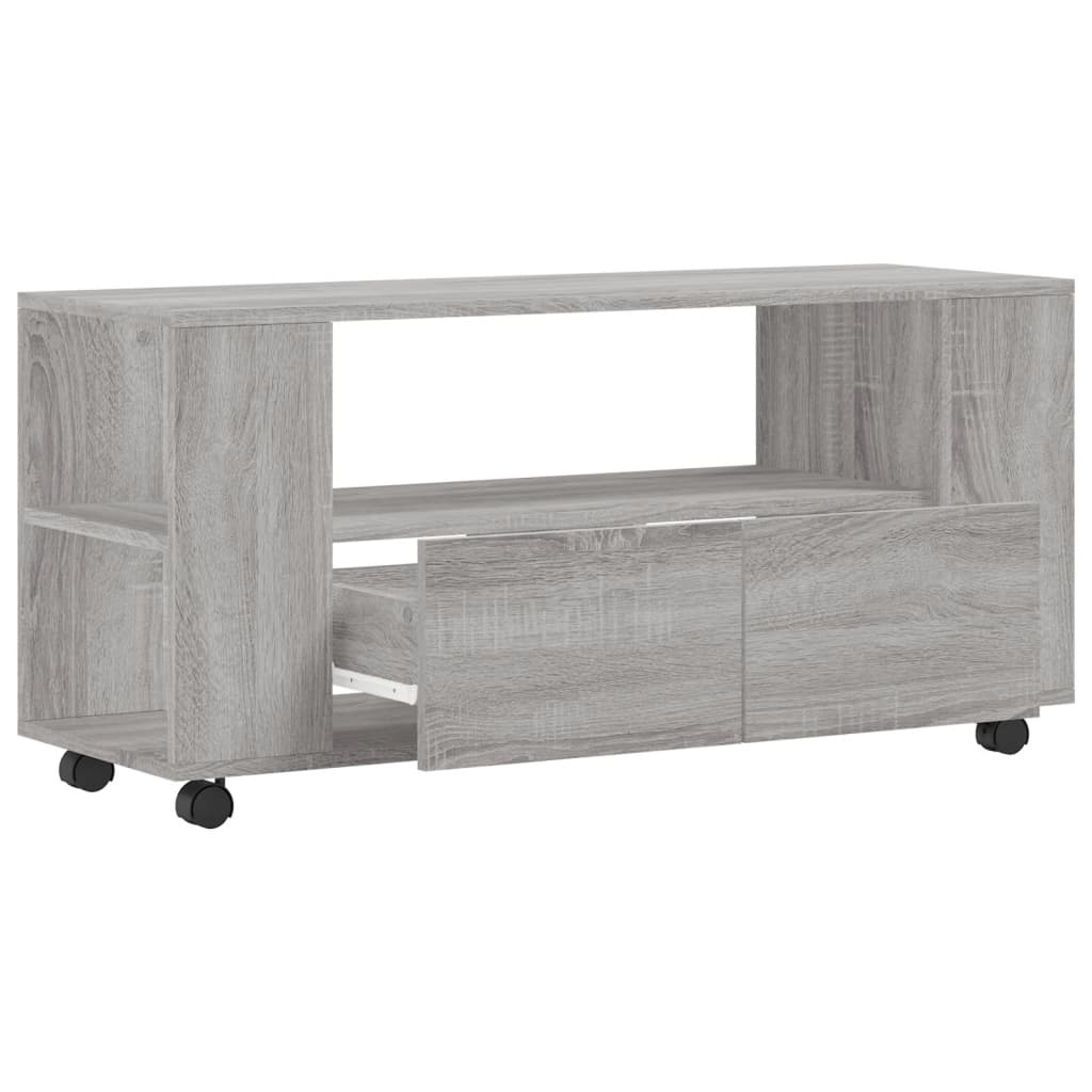Meuble TV à Roulettes Effet Bois Gris - 102 cm-Mon Meuble TV-Chêne fumé-1-5