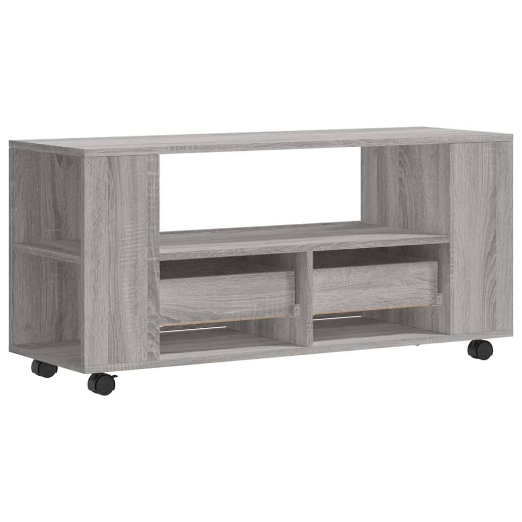 Meuble TV à Roulettes Effet Bois Gris - 102 cm-Mon Meuble TV-Chêne fumé-1-8