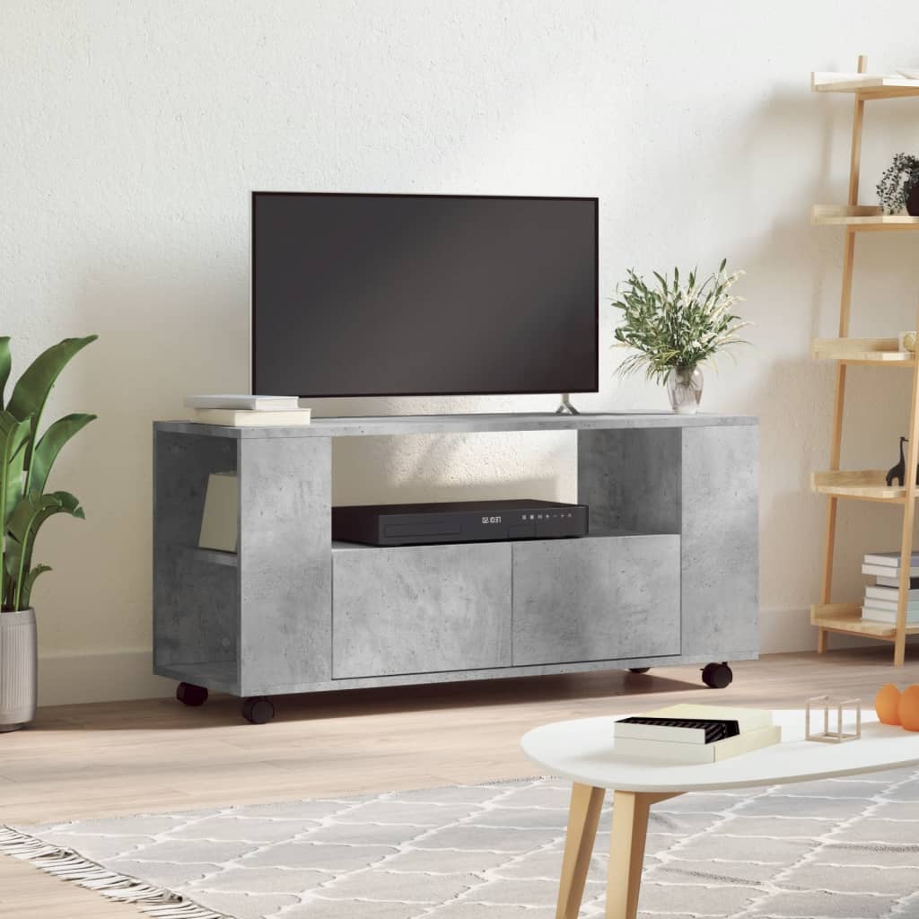 Meuble TV à Roulettes Effet Bois Gris - 102 cm-Mon Meuble TV-Gris béton-1-12