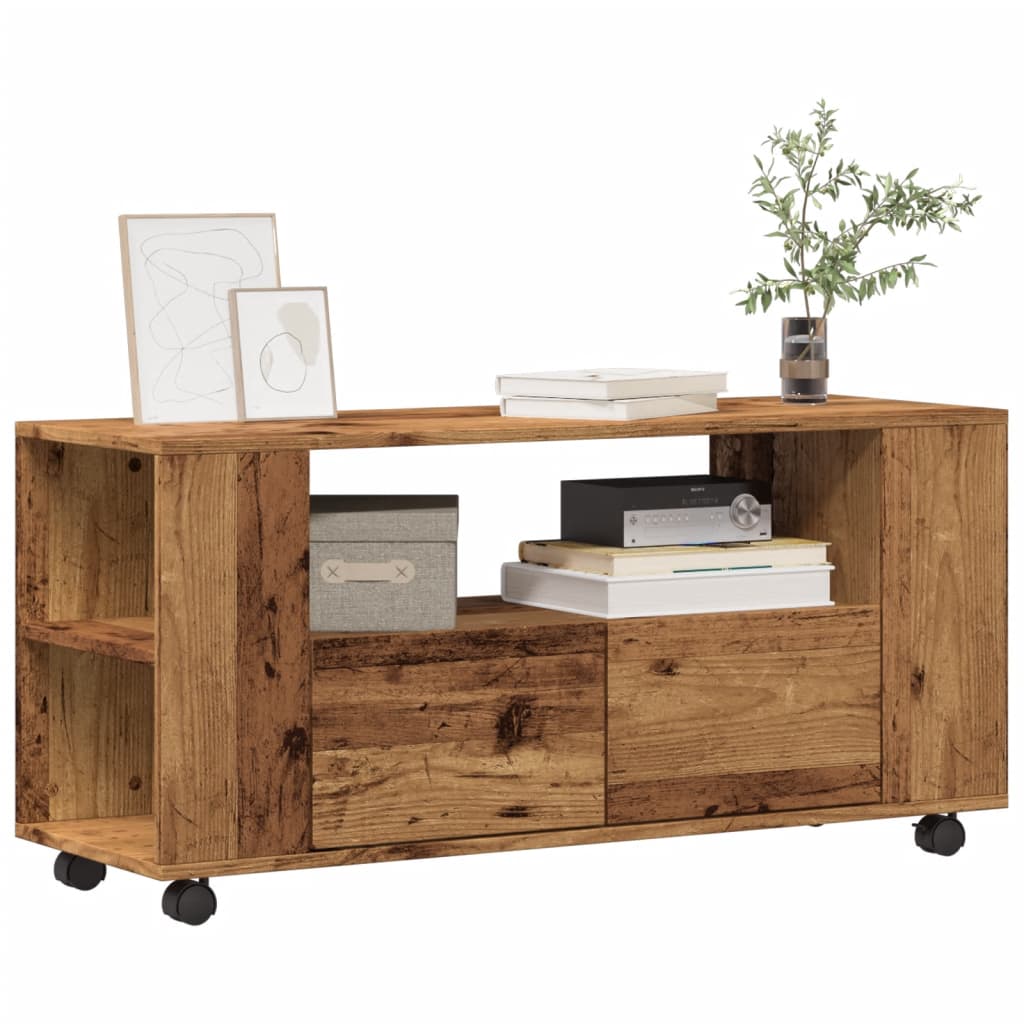 Meuble TV à Roulettes Effet Bois Gris - 102 cm-Mon Meuble TV-Vieux bois-1-16
