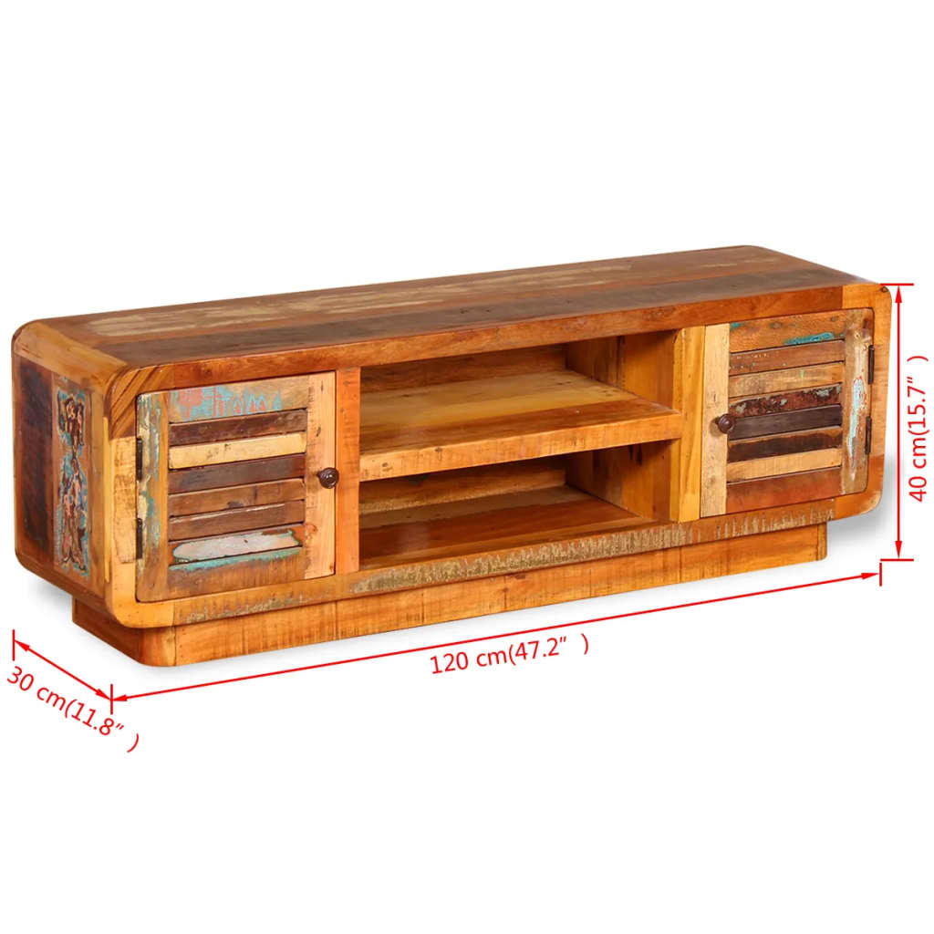 Meuble TV Ancien en Bois de Récupération Massif - 120 cm-Mon Meuble TV-9