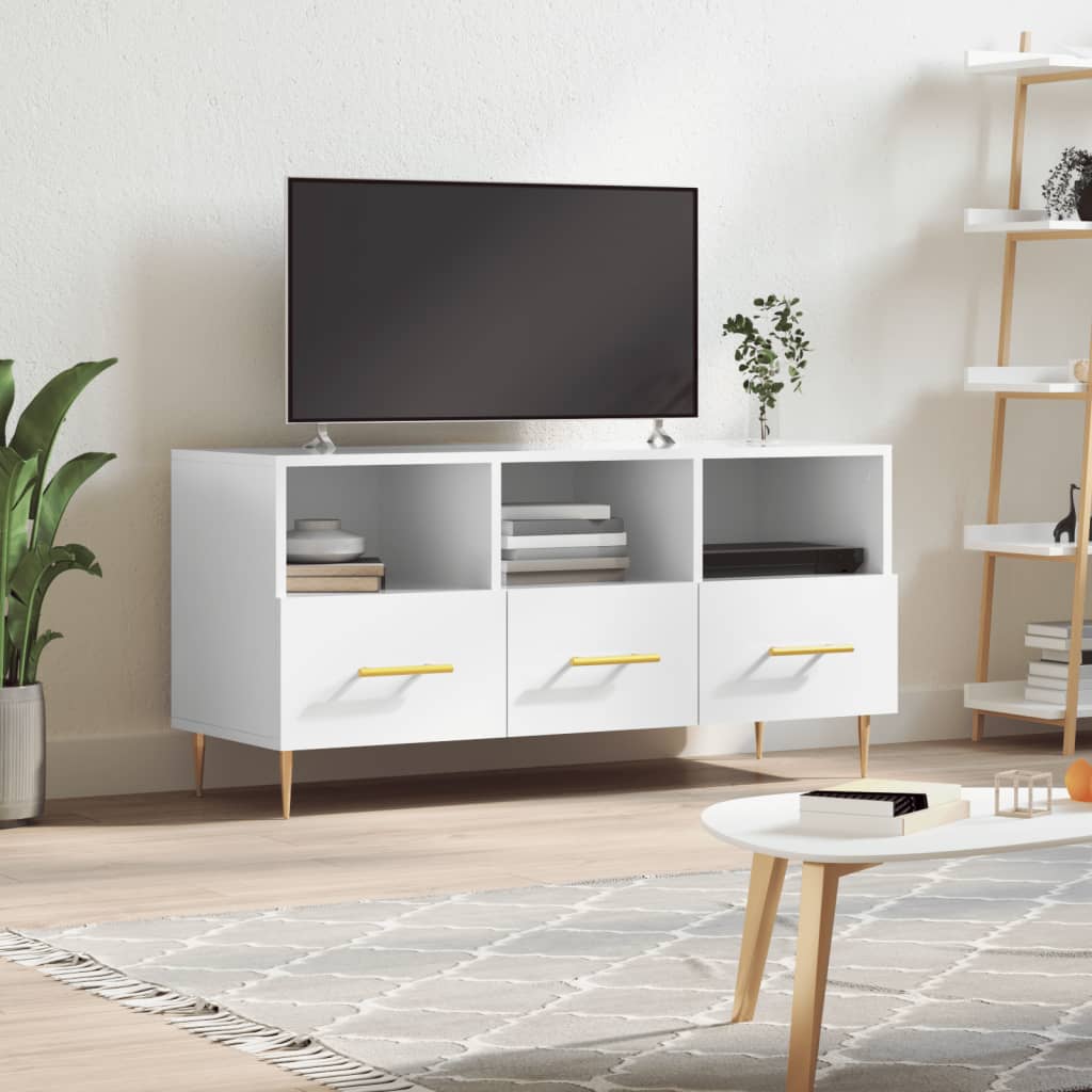 Meuble TV avec 3 Tiroirs Effet Sonoma Gris - 102 cm-Mon Meuble TV-Blanc brillant-1-14