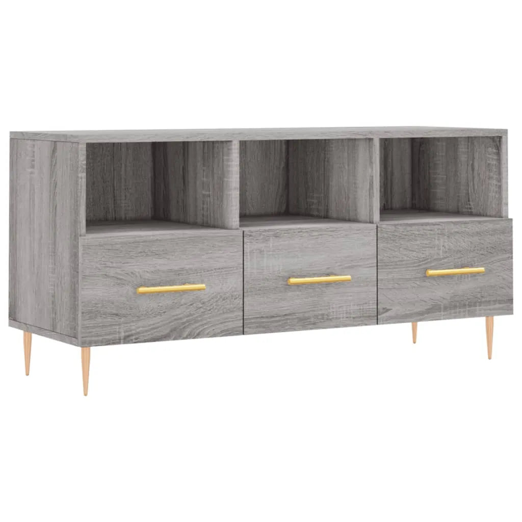 Meuble TV avec 3 Tiroirs Effet Sonoma Gris - 102 cm-Mon Meuble TV-Chêne fumé-1-2