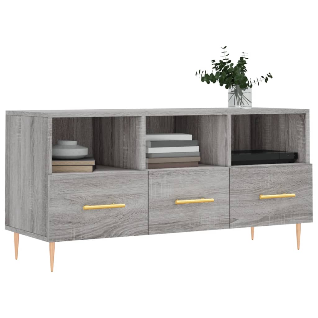 Meuble TV avec 3 Tiroirs Effet Sonoma Gris - 102 cm-Mon Meuble TV-Chêne fumé-1-3