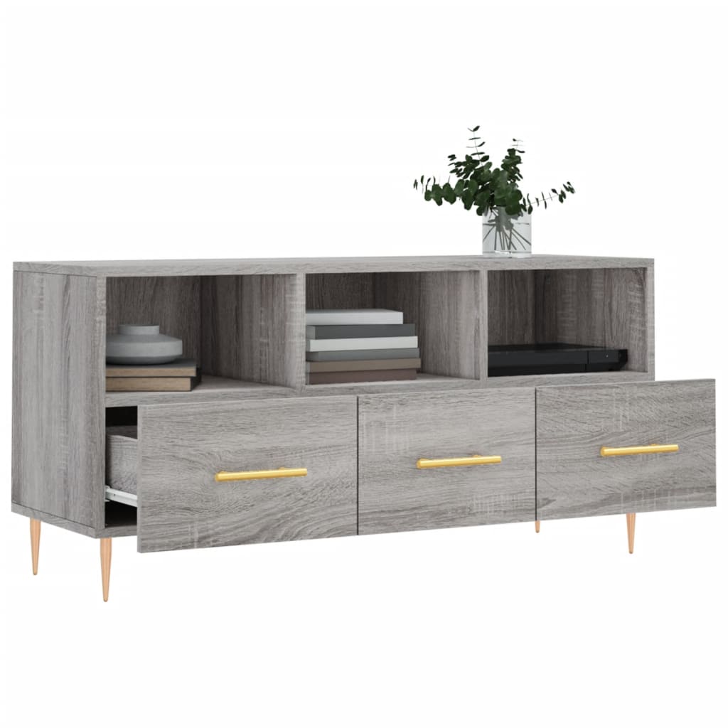 Meuble TV avec 3 Tiroirs Effet Sonoma Gris - 102 cm-Mon Meuble TV-Chêne fumé-1-4