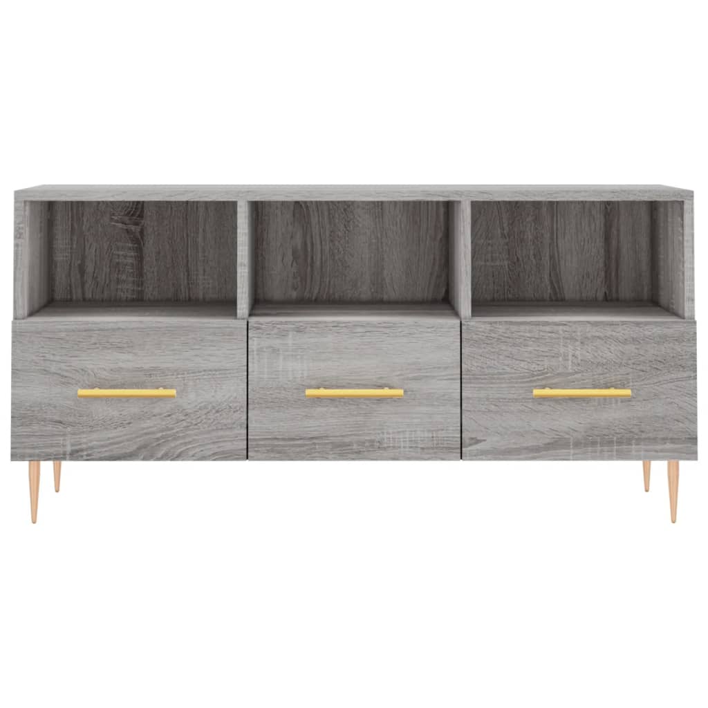 Meuble TV avec 3 Tiroirs Effet Sonoma Gris - 102 cm-Mon Meuble TV-Chêne fumé-1-5