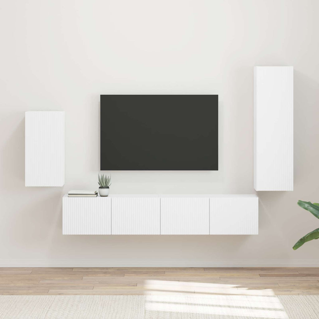 Meuble TV avec Colonne de Rangement Effet Chêne - 4 Pièces-Mon Meuble TV-Blanc-20
