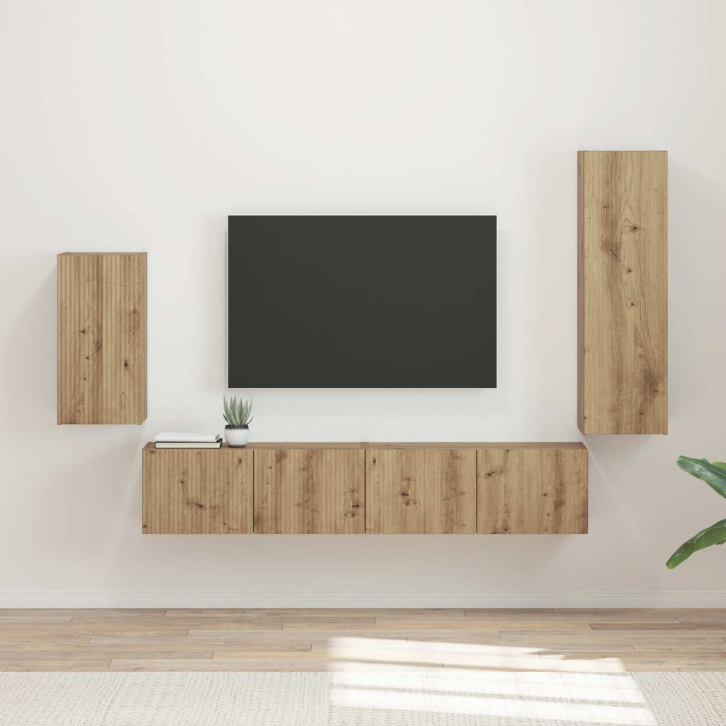 Meuble TV avec Colonne de Rangement Effet Chêne - 4 Pièces-Mon Meuble TV-Chêne artisanal-18