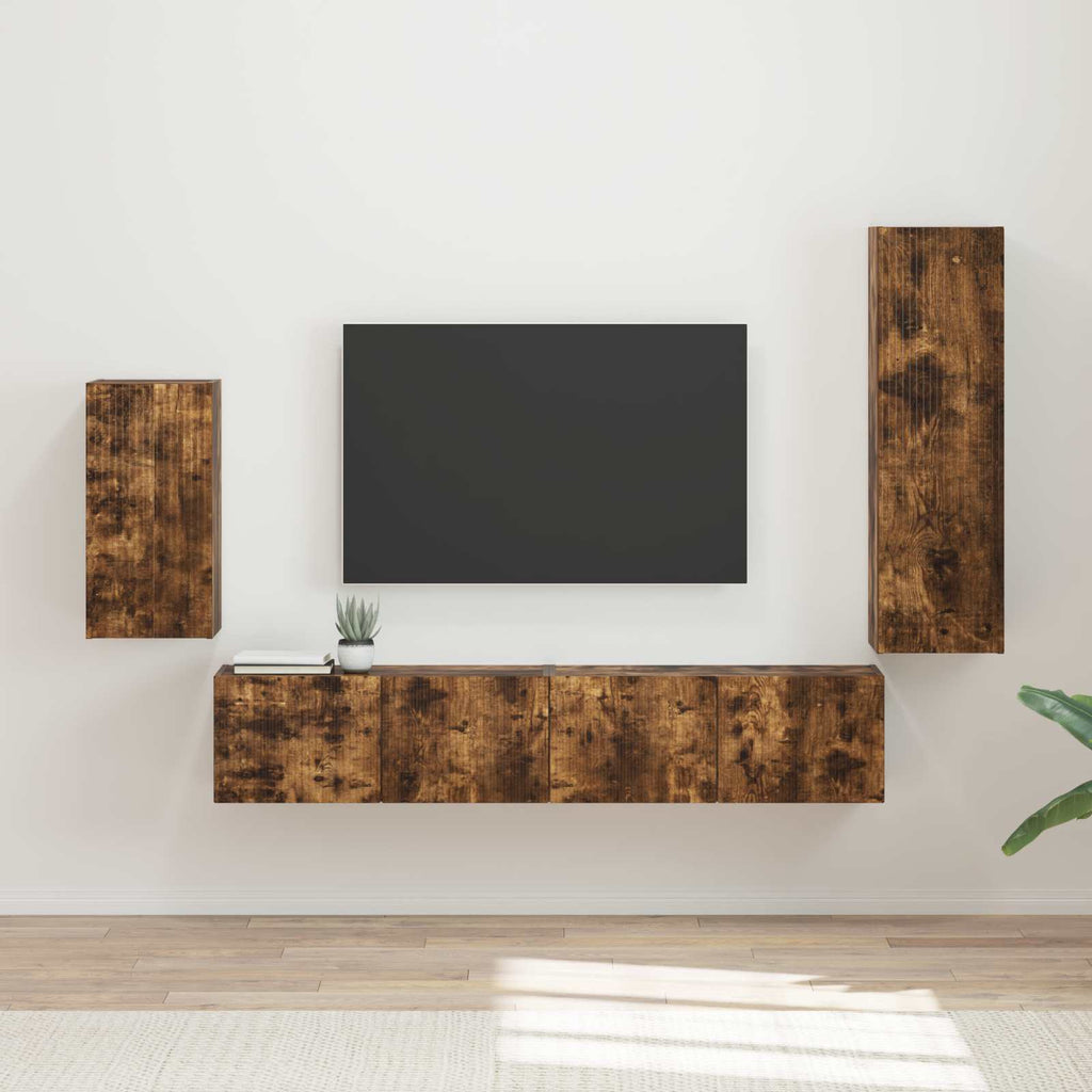 Meuble TV avec Colonne de Rangement Effet Chêne - 4 Pièces-Mon Meuble TV-Chêne fumé-16