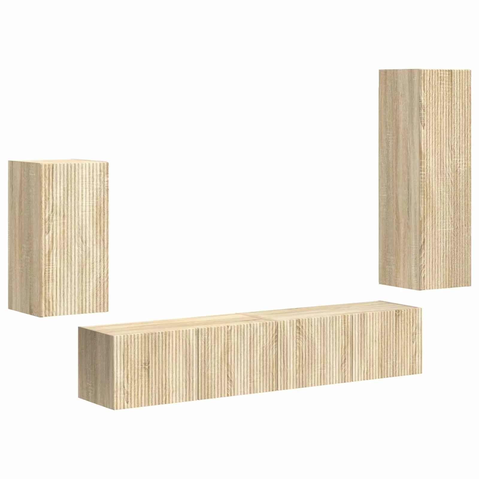 Meuble TV avec Colonne de Rangement Effet Chêne - 4 Pièces-Mon Meuble TV-Chêne sonoma-1