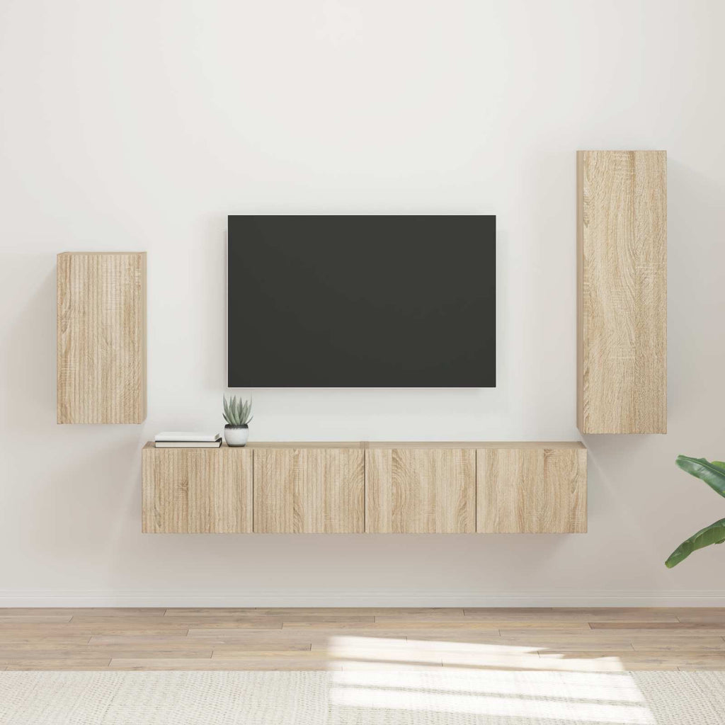 Meuble TV avec Colonne de Rangement Effet Chêne - 4 Pièces-Mon Meuble TV-Chêne sonoma-2