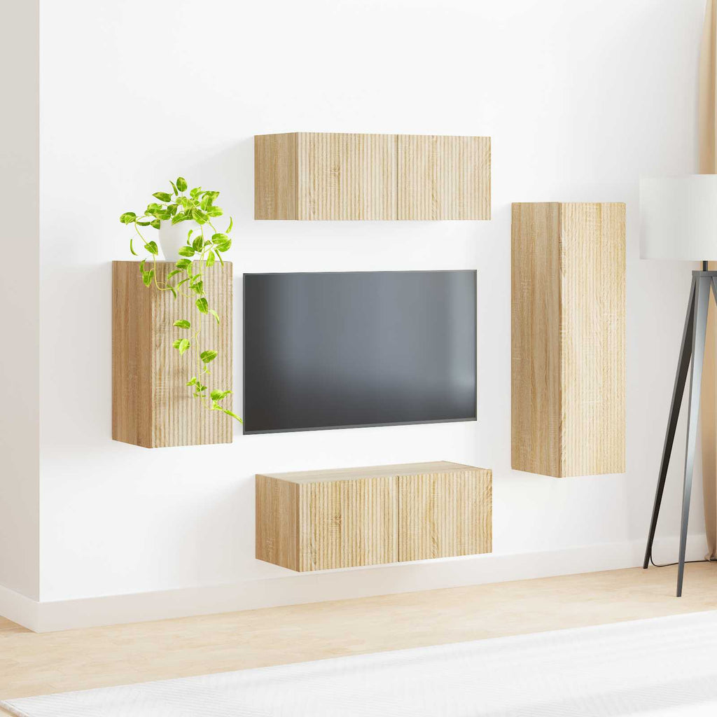 Meuble TV avec Colonne de Rangement Effet Chêne - 4 Pièces-Mon Meuble TV-Chêne sonoma-4