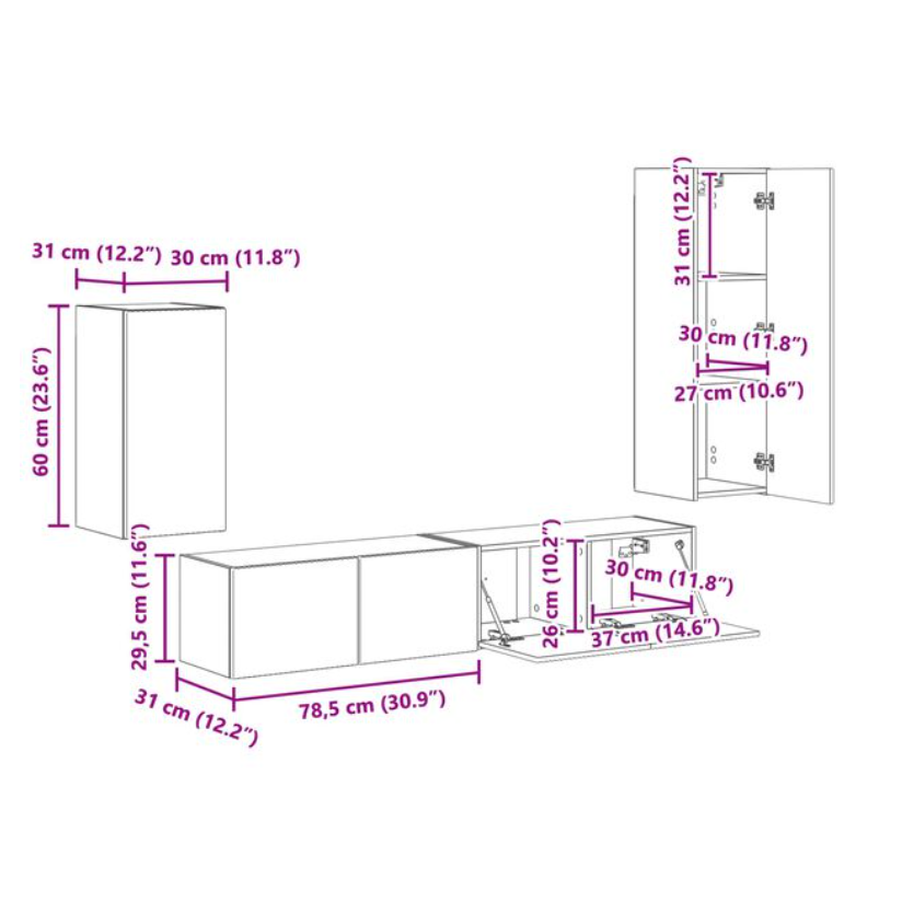 Meuble TV avec Colonne de Rangement Effet Chêne - 4 Pièces-Mon Meuble TV-Chêne sonoma-8