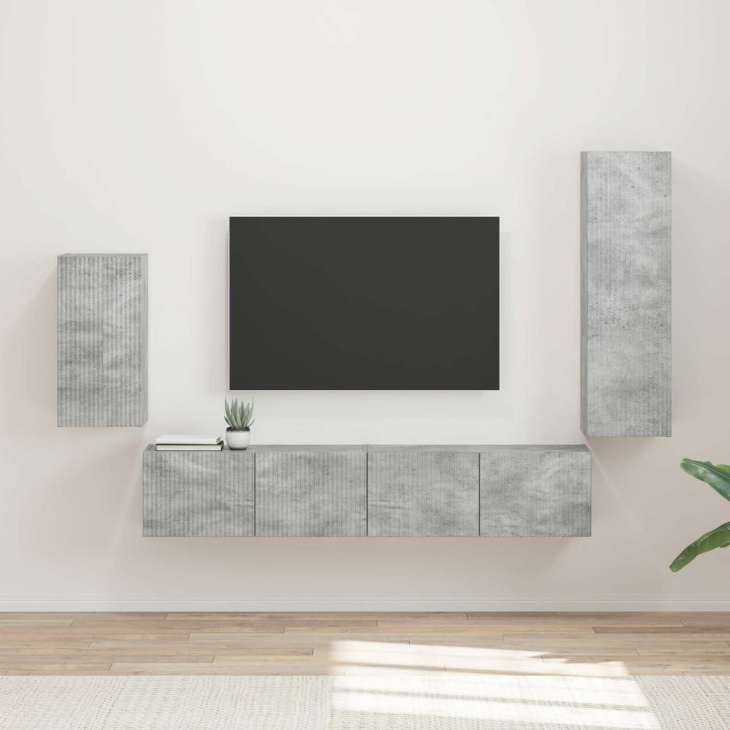 Meuble TV avec Colonne de Rangement Effet Chêne - 4 Pièces-Mon Meuble TV-Gris béton-14