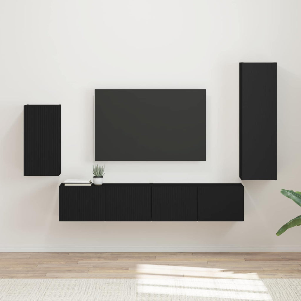 Meuble TV avec Colonne de Rangement Effet Chêne - 4 Pièces-Mon Meuble TV-Noir-21