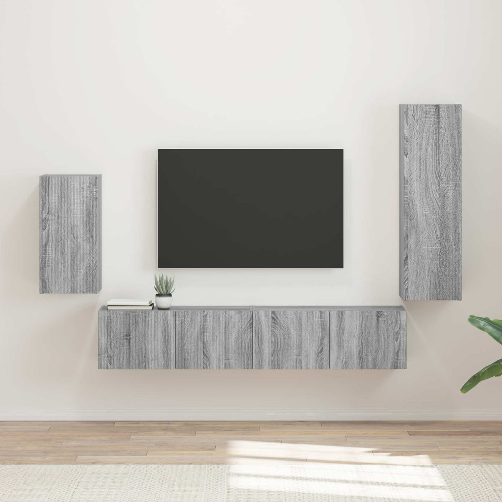 Meuble TV avec Colonne de Rangement Effet Chêne - 4 Pièces-Mon Meuble TV-Sonoma gris-19