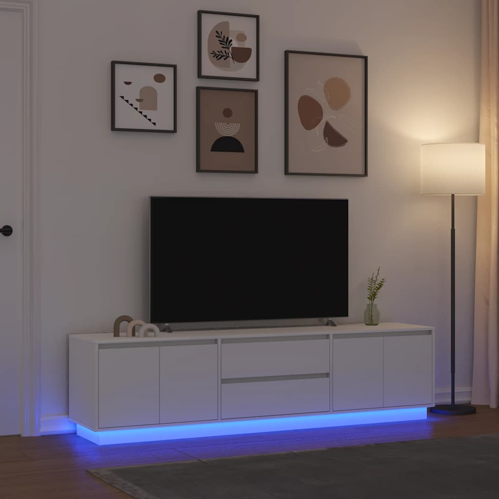 Meuble TV avec LED Intégré Couleur Chêne Noir - 188,5 cm-Mon Meuble TV-Blanc-193.5 cm-32