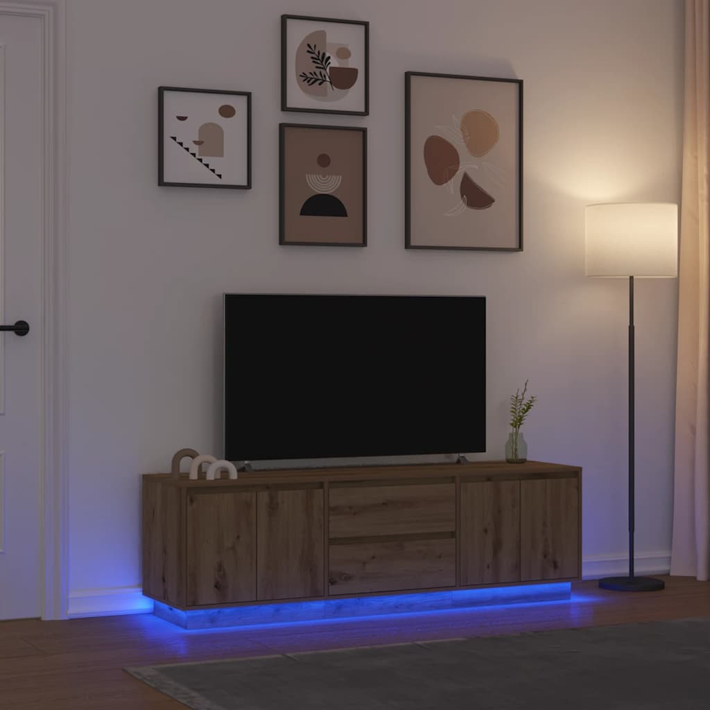 Meuble TV avec LED Intégré Couleur Chêne Noir - 188,5 cm-Mon Meuble TV-Chêne artisanal-160.5 cm-19