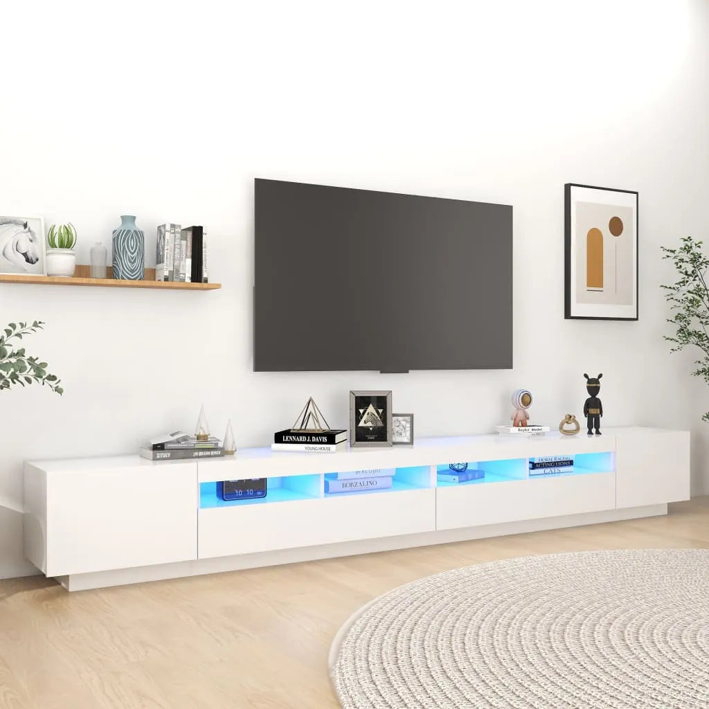 Meuble TV avec Lumière LED Effet Chêne - 300 cm-Mon Meuble TV-Blanc-15