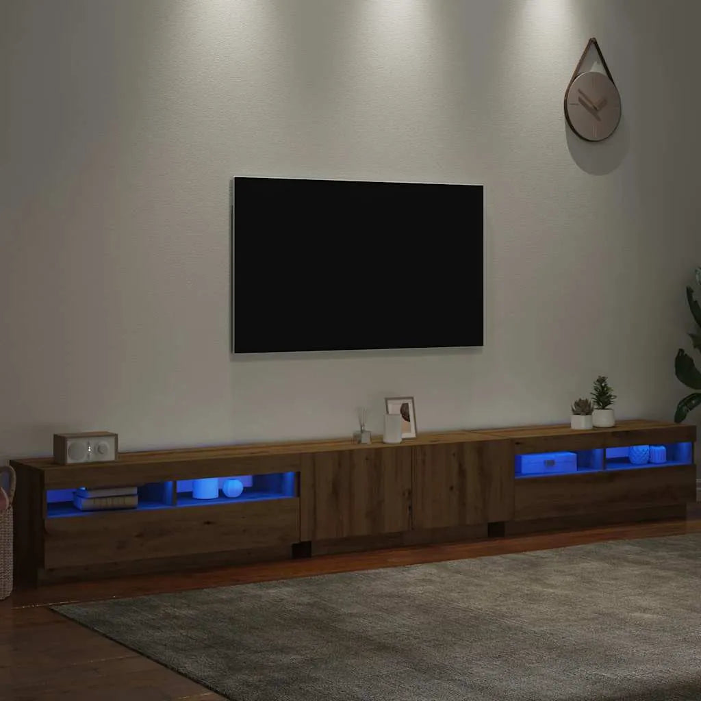 Meuble TV avec Lumière LED Effet Chêne - 300 cm-Mon Meuble TV-Chêne artisanal-2