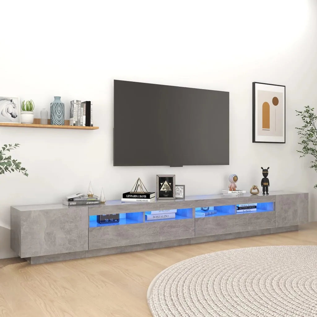Meuble TV avec Lumière LED Effet Chêne - 300 cm-Mon Meuble TV-Gris béton-18