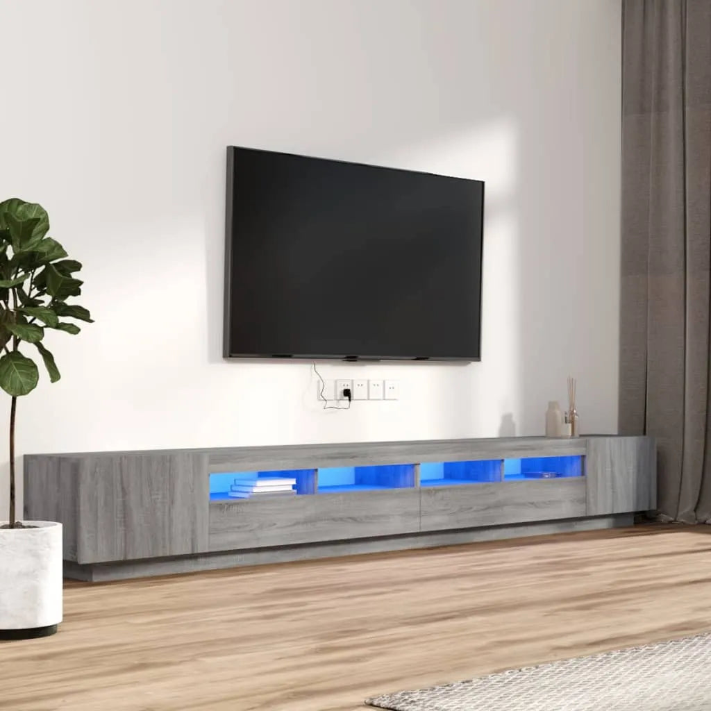 Meuble TV avec Lumière LED Effet Chêne - 300 cm-Mon Meuble TV-Sonoma gris-14