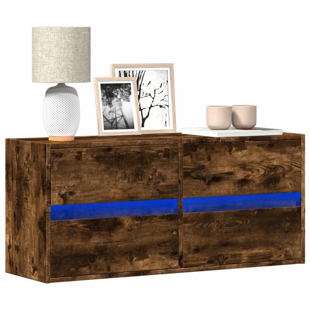 Meuble TV avec Lumière LED Effet Chêne Fumé - 41 cm-Mon Meuble TV-Chêne fumé-100 cm-1-24