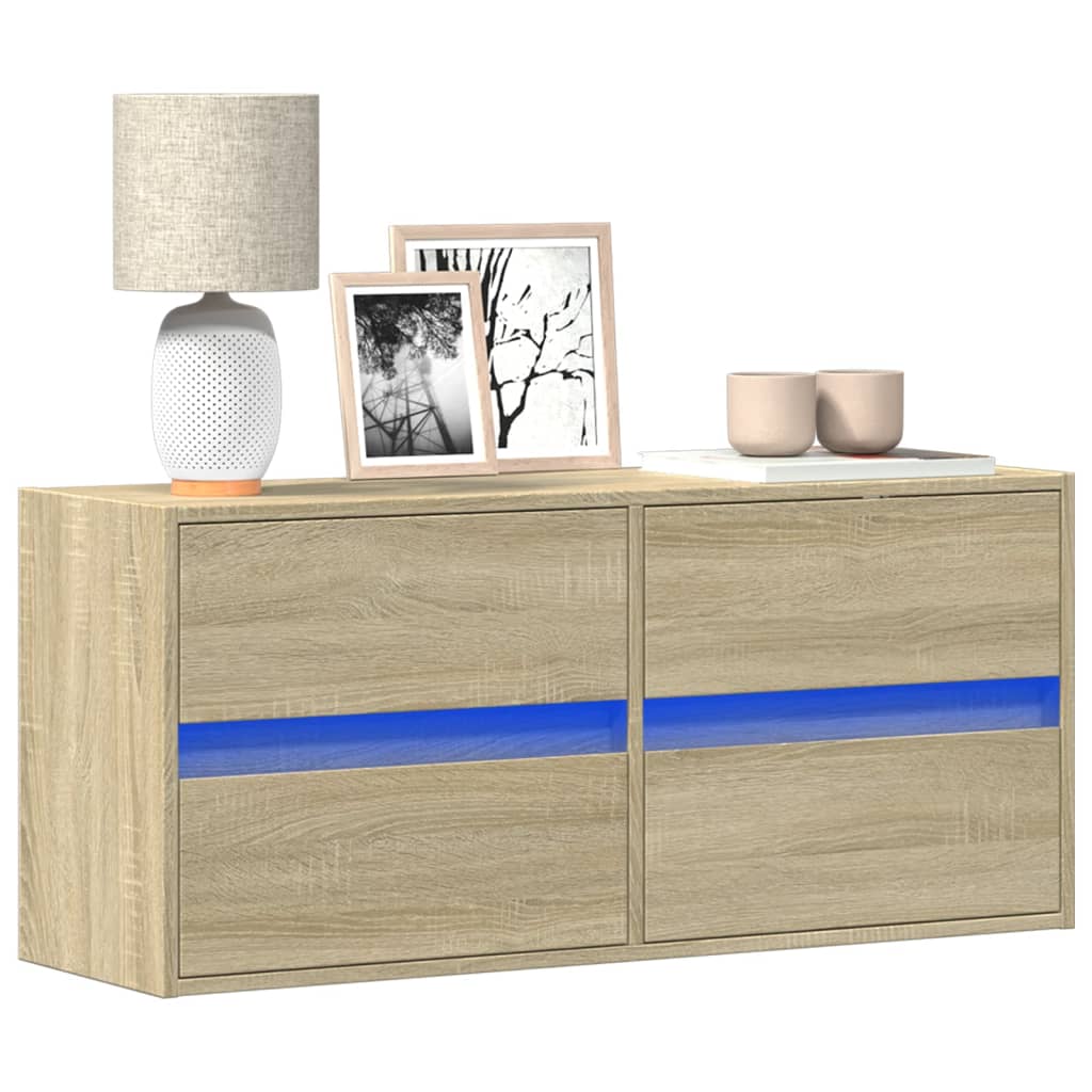Meuble TV avec Lumière LED Effet Chêne Fumé - 41 cm-Mon Meuble TV-Chêne sonoma-100 cm-1-23