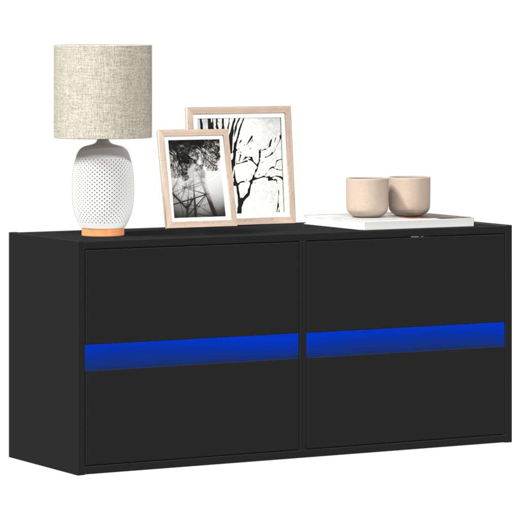 Meuble TV avec Lumière LED Effet Chêne Fumé - 41 cm-Mon Meuble TV-Noir-100 cm-1-18