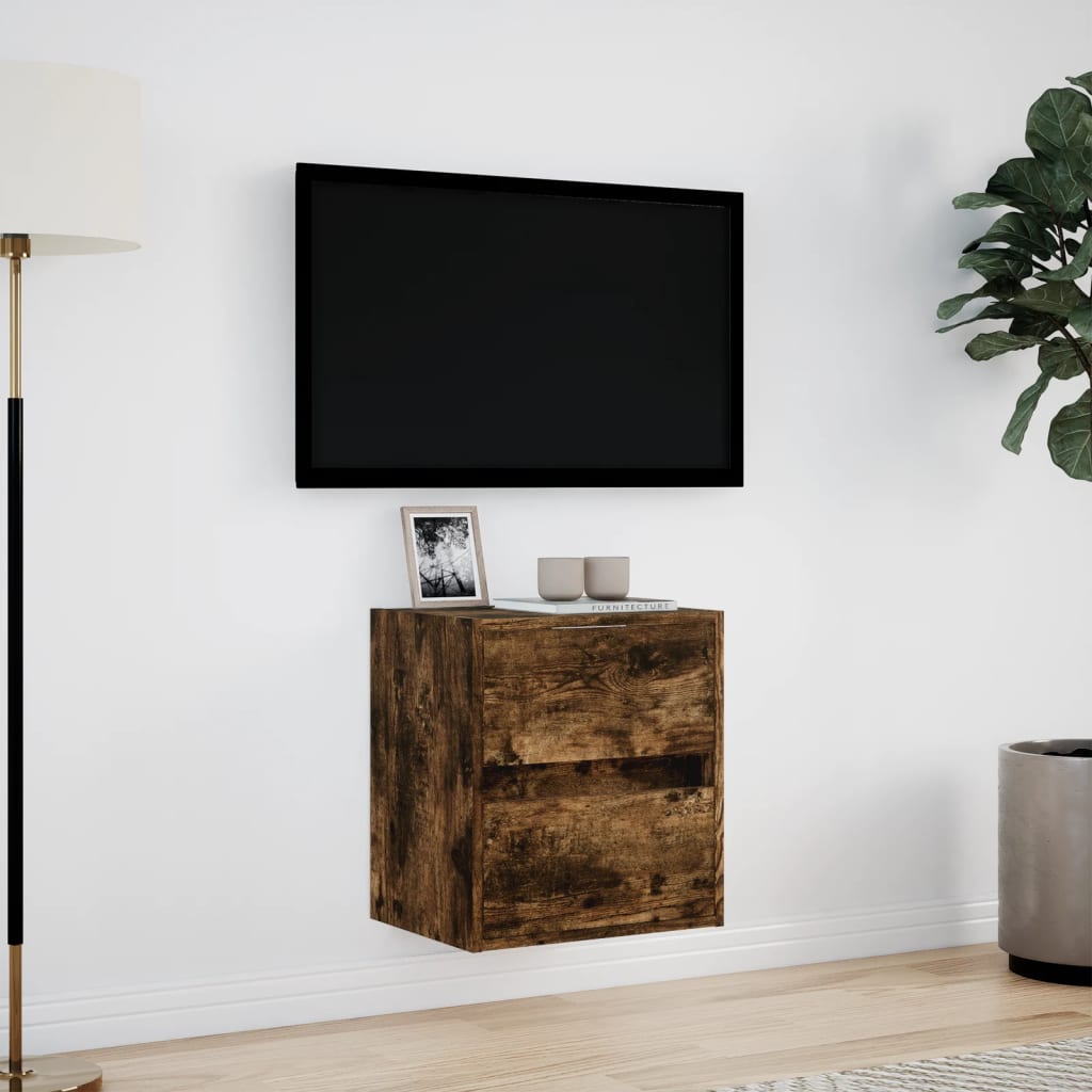 Meuble TV avec Lumière LED Effet Chêne Fumé - 41 cm-Mon Meuble TV-Noir-100 cm-1-4