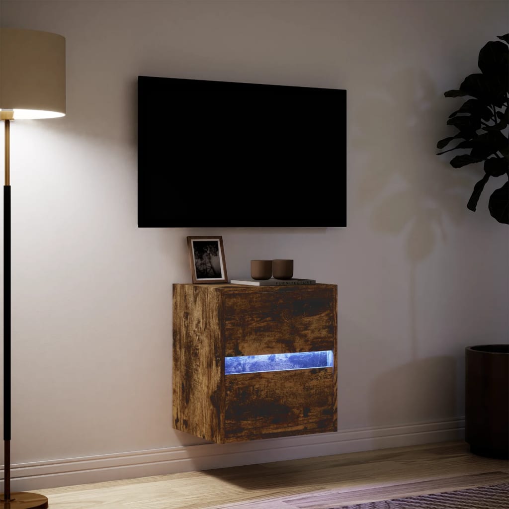 Meuble TV avec Lumière LED Effet Chêne Fumé - 41 cm-Mon Meuble TV-Noir-100 cm-1-5