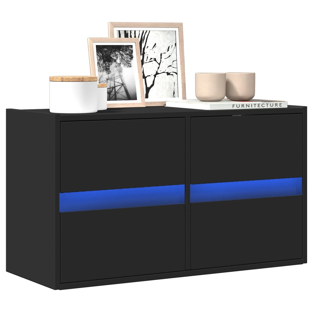 Meuble TV avec Lumière LED Effet Chêne Fumé - 41 cm-Mon Meuble TV-Noir-80 cm-1-41