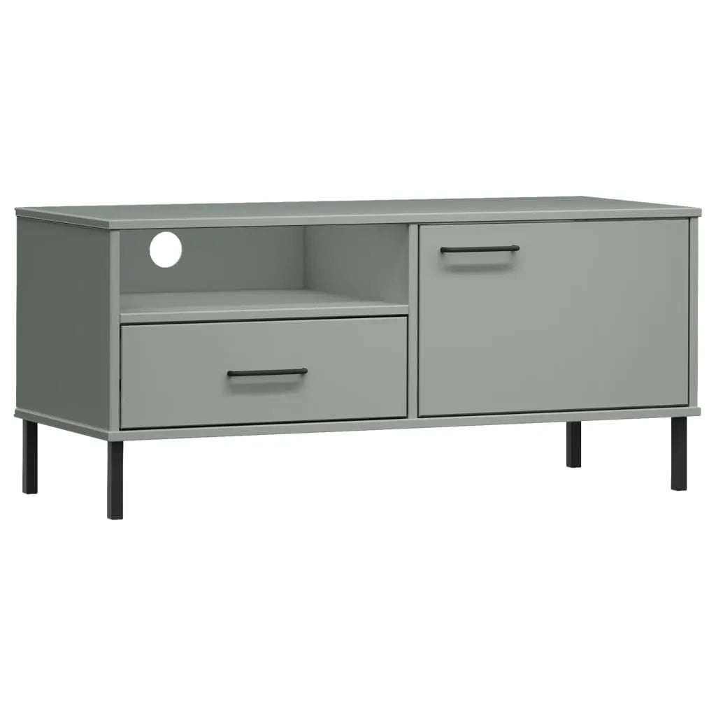 Meuble TV avec Pieds en Métal en Pin Massif - 106 cm-Mon Meuble TV-Gris-1