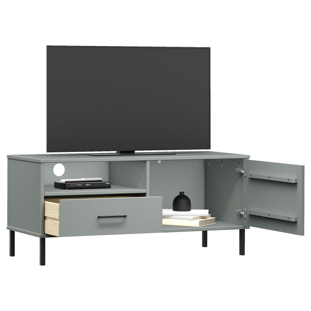 Meuble TV avec Pieds en Métal en Pin Massif - 106 cm-Mon Meuble TV-Gris-3