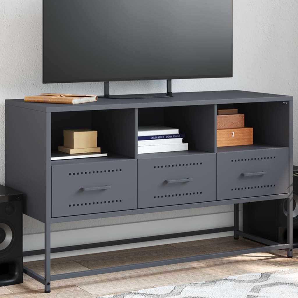 Meuble TV Bas avec Rangement en Acier Anthracite - 100,5 cm-Mon Meuble TV-Anthracite-1-1