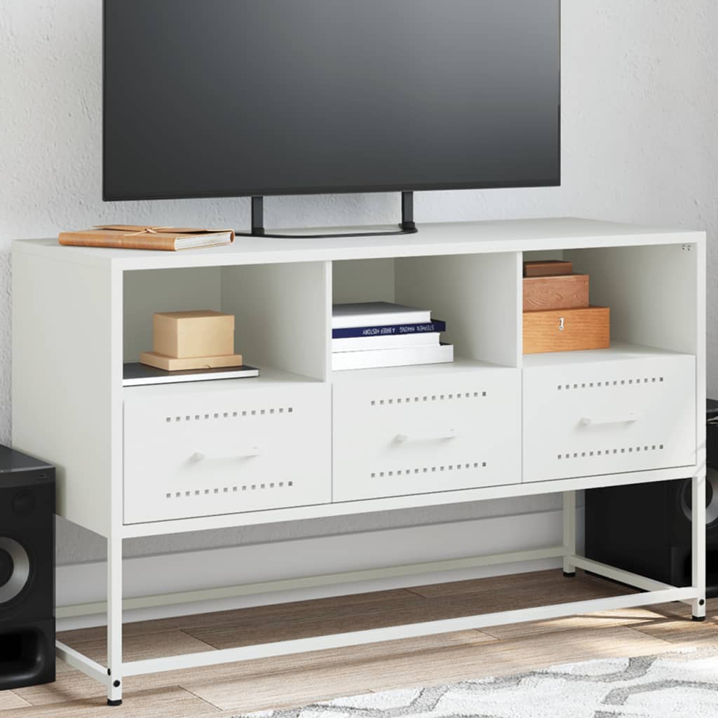 Meuble TV Bas avec Rangement en Acier Anthracite - 100,5 cm-Mon Meuble TV-Blanc-1-14
