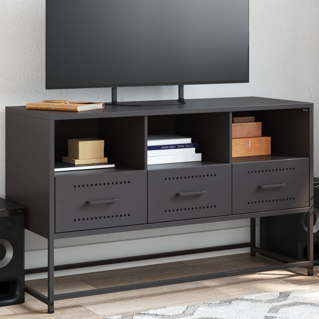 Meuble TV Bas avec Rangement en Acier Anthracite - 100,5 cm-Mon Meuble TV-Noir-1-15