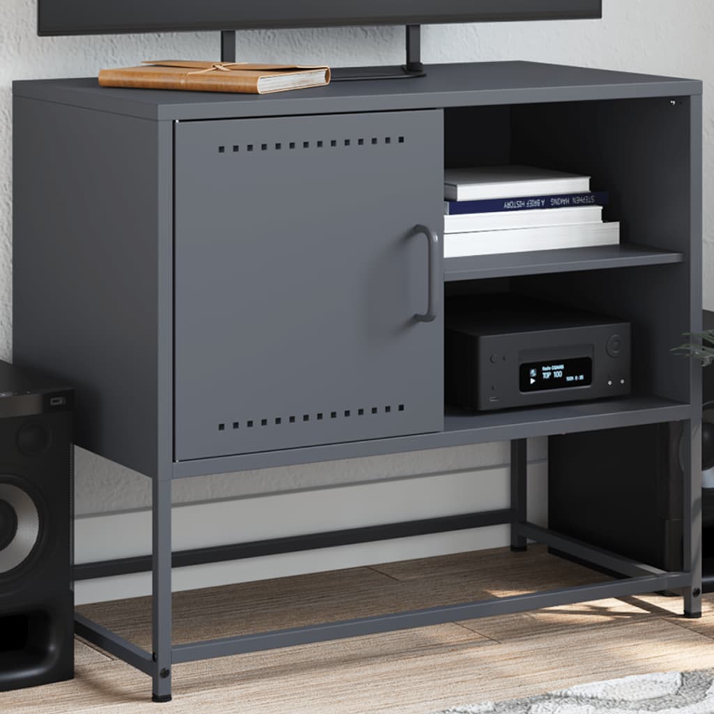 Meuble TV Bas avec Rangement en Acier Anthracite - 100,5 cm-Mon Meuble TV-Rose-1-13