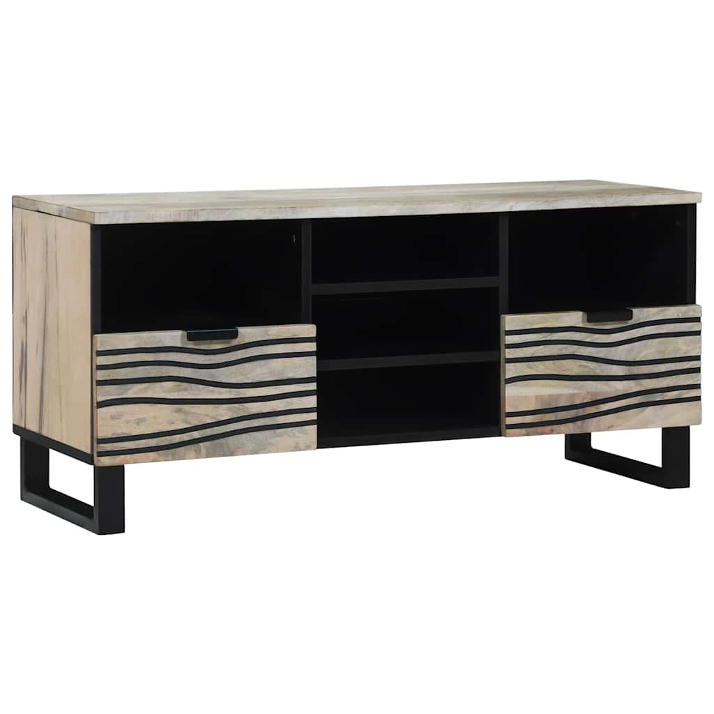 Meuble TV Bas Bois Foncé Finition Noyer - 100 cm-Mon Meuble TV-Blanc-12