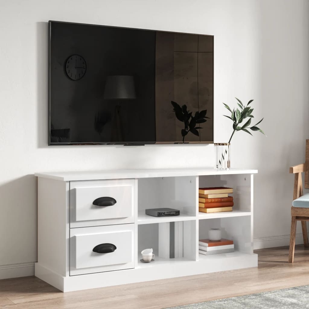 Meuble TV Bas Design Effet Chêne Sonoma - 102 cm-Mon Meuble TV-Blanc brillant-102 cm-1-16