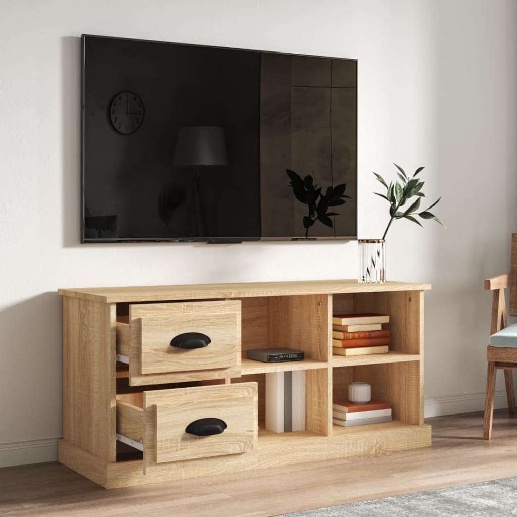 Meuble TV Bas Design Effet Chêne Sonoma - 102 cm-Mon Meuble TV-Gris béton-102 cm-1-3