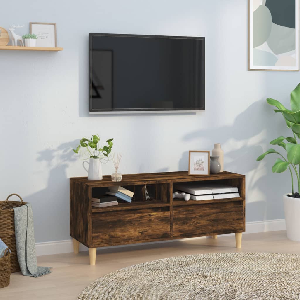 Meuble TV Bas Effet Chêne Fumé - 100 cm-Mon Meuble TV-100 cm-1-34.5 cm-1