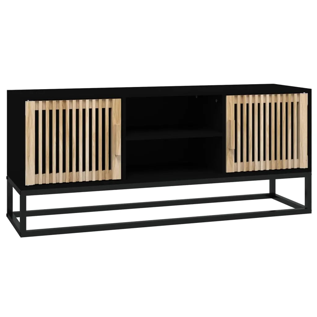 Meuble TV Bas en Bois Naturel et Noir - 105 cm-Mon Meuble TV-Marron-1-2
